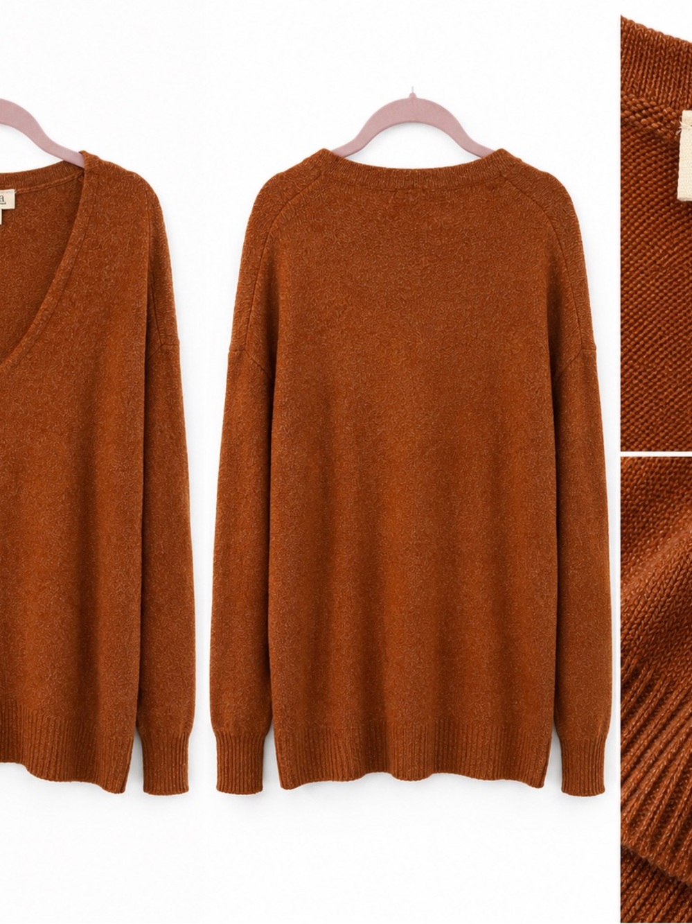 a.n.a Women's V-Neck Sweater in Rust Brown